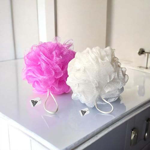 Image of QBZ Large Bath Loofah Sponge Scrubber Exfoliator for High Lather Cleansing (PINK & WHITE, 1 Count (Pack of 2))