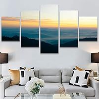 SIGNWIN 5 Panel Canvas Wall Art Coastal Orange Photography Relax/Calm Romantics Sunset Warm for Home Decorations Ready to Hang - 60