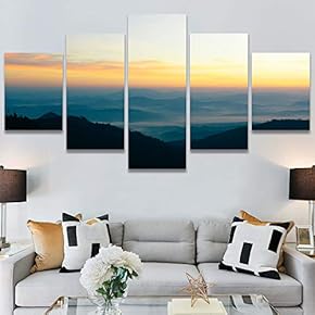 SIGNWIN 5 Panel Canvas Wall Art Coastal Orange...
