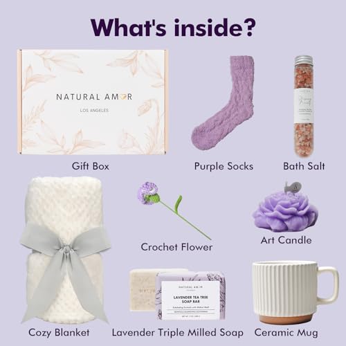 Sending Hugs Care Package for Women – Cozy Blanket Gift Box with Knitted flower, Soap, Bath Salt, Candle & Fluffy Socks | Self Care Spa Set, Birthday, Get Well Soon, Thinking of You Gift for Her — view 2