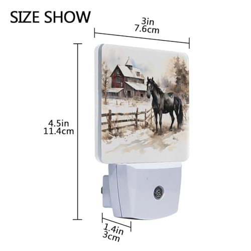 Image of Farmhouse Horse Night Lights 2 Pack Plug-in Wall Led Nightlight Auto Dusk-to-Dawn Sensor Lamps for Bedroom Kitchen Bathroom