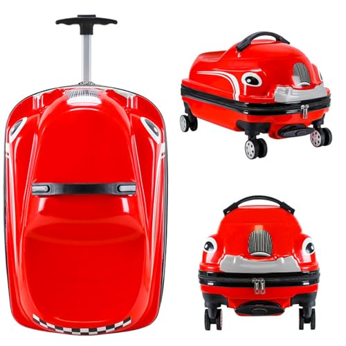 20" Kids Ride-on Travel Suitcase Draw bar box With wheels Portable Car Trolley Suitcase Car Design for Boys and Girls(Size:50 * 31 * 33cm,Color:Red)2