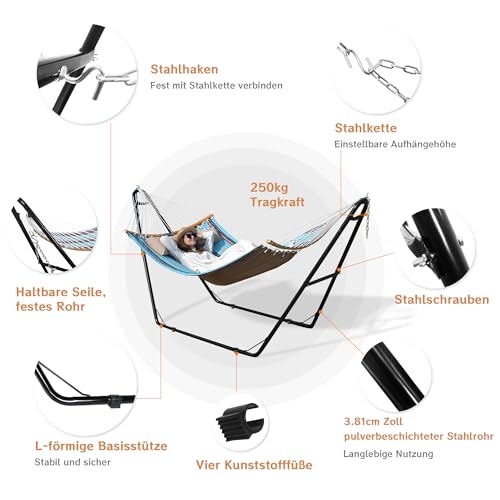 Bathonly Universal Hängemattenständer für 2 Personen, 250 kg Tragkraft, Hochleistungs-Hängemattenständer aus Stahl für draußen, für Hängematten von 3m bis 4,3m