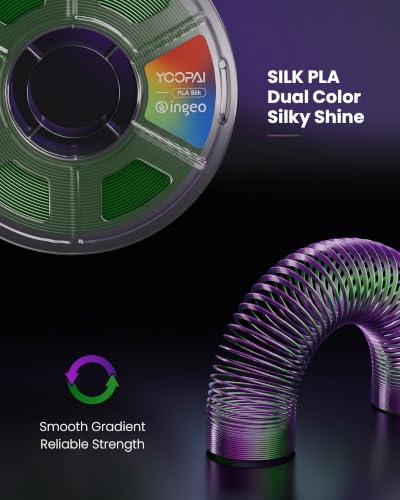 Image of YOOPAI Dual Color Silk PLA Filament 1.75mm, Two-Tone Coextrusion PLA 3D Printer Filament, Shiny Color Change Finish, Enhanced Formula for Stable Printing, 1kg Spool, Purple Green