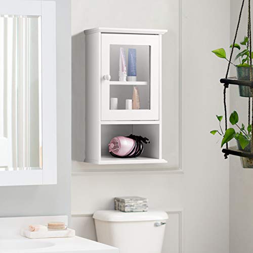 Tangkula Bathroom Wall Cabinet, Wooden Wall Mounted Medicine Cabinet With Adjustable Shelf, White #TOP2