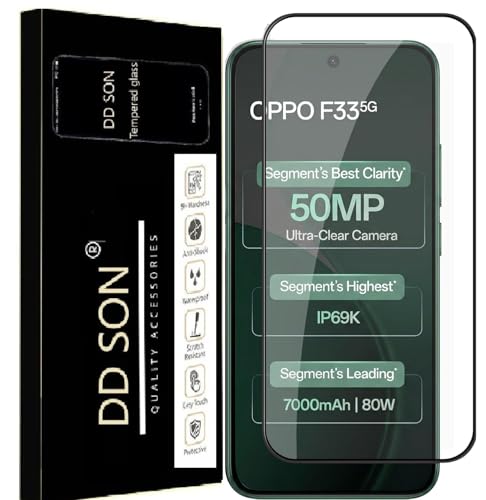 Image of DD SON Premium Tempered Glass Screen Protector Guard Compatible For Oppo F33 5G (6.57 Inch, Pack of 1) | Edge to Edge Coverage With Easy to installation kit for Smartphone