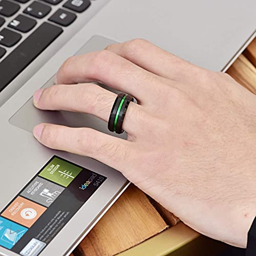 NUNCAD 8mm Men's Tungsten Rings Multi-Color/Green/Purple Plated Grooved Black Matte Finish Beveled Edges Size 4 to 164