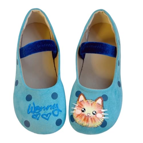 BB BEROBELLO Cute Cat Design Ballet Flats, Polka Dot Pattern Mary Jane Shoes, Velvet Strap, 3 Colors Available