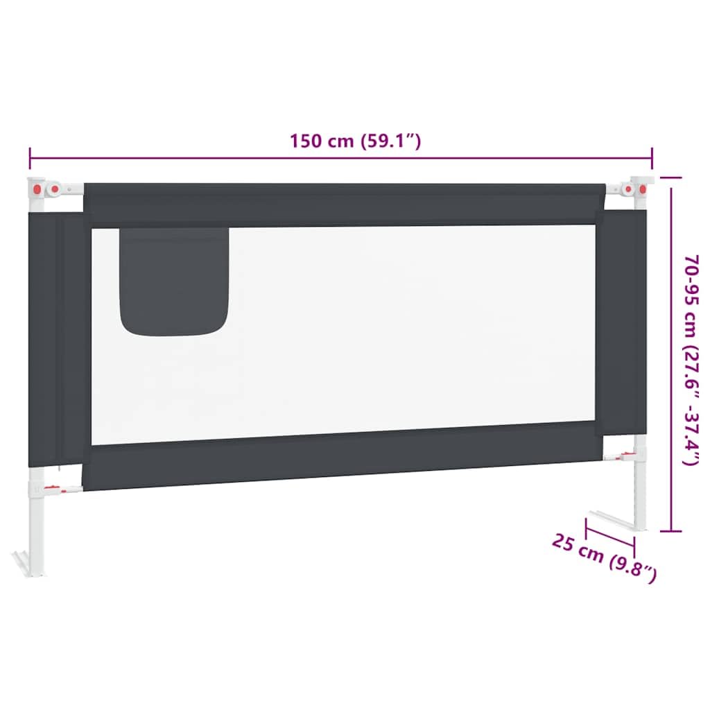 Kleinkind-Bettschutzgitter Dunkelgrau 150x25 cm Stoff höhenverstellbar, atmungsaktives Sicherheit Netz, klappbar, tragbar, geeignet für Familienbett, Kinderbett, Reisebett