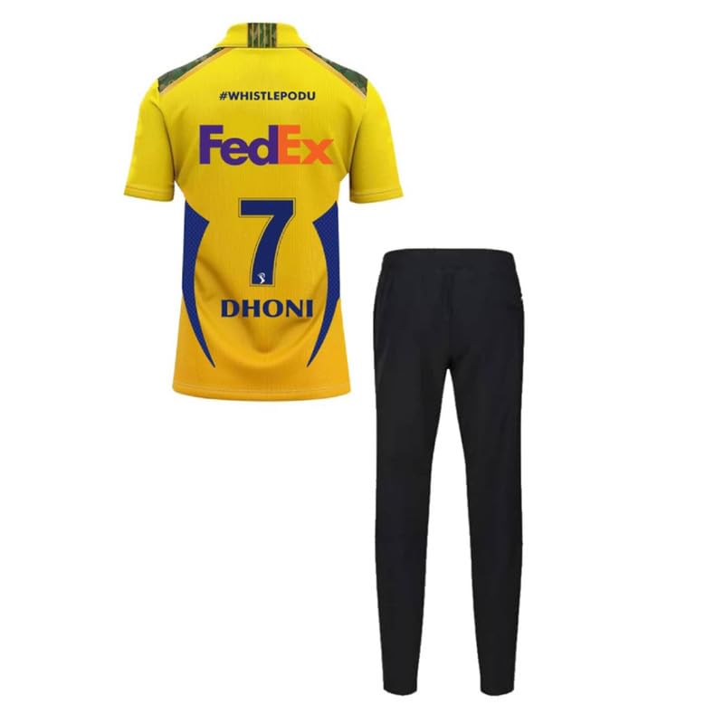 Image of Chennai Dhoni 7 Full Sleeve Jersey T-Shirt with Printed Logo Track Pants 2024 /2025 (Boys & Men)