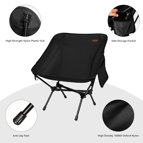TOBTOS 2 Pack Ultralight Camping Chair, Portable Folding Backpacking Chair, Compact Camping Chair with Carry Bag for Outdoor Camp Hiking Backpack Beach Travel (Black)