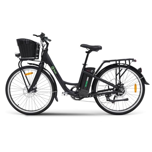YOUIN Paris Bicicleta Eléctrica ruedas 26' Negra, Motor 250 W, Autonomía 40 km, Horquilla de Magnesio, Cesta y Portaequipajes. Servicio técnico y más de 100 talleres.