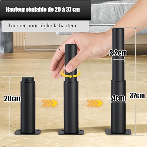 Pied réglable pour meuble noir lot de 4 pour table et canapé - 7