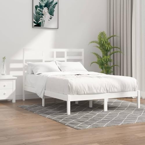 Rantry Estructura de Cama Doble de Madera Maciza Blanca 120x190cmMarco de Cama Estructura Cama Camas Juveniles Cama para niños Cama Individual Cama Matrimonio Anti-Ruido y fácil de Montar