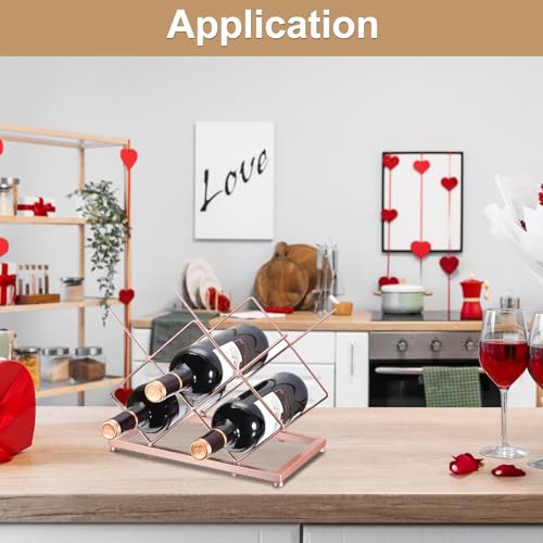 Image of uxcell Countertop Wine Rack, Tabletop Wine Bottle Holder for Up to 5 Standard Bottles, Freestanding Wine Rack for Wine Cellar Bar Cabinet, Rose Gold