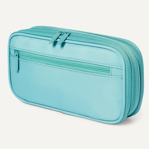Image of Amazon Basics Large Capacity Pencil Case with Durable Zipper, Pencil Pouch for School Supplies and Stationery, Multi-Compartment, Easy to Carry, Cyan Mild
