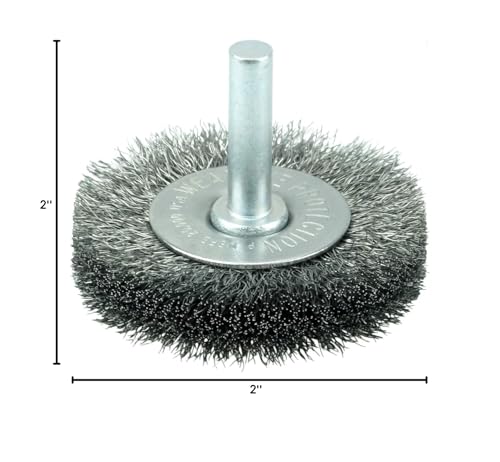 Image of Weiler 17955 2 inch Stem-Mounted Crimped Wire Radial Wheel.008 Steel Fill, 1 /4 inch Stem, Made in USA (Pack of 10)