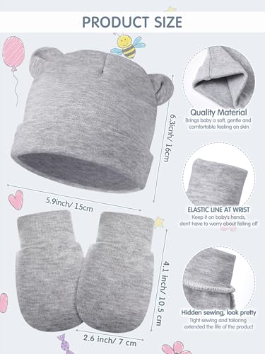 Geyoga 12 Pieces Newborn Hat Mittens Gloves Set Baby Boys Girls Cotton Baby Beanie for 0-12 Months2
