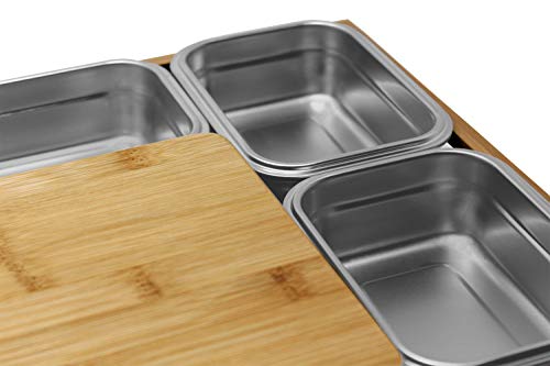 Versachop Quattro - Totally Natural Organic Bamboo Cutting Board With Included Stainless Steel Lunch Boxes With Airtight Lids And Serving Tray. Perfect For Meal Prep, Storage And Organization. #TOP3
