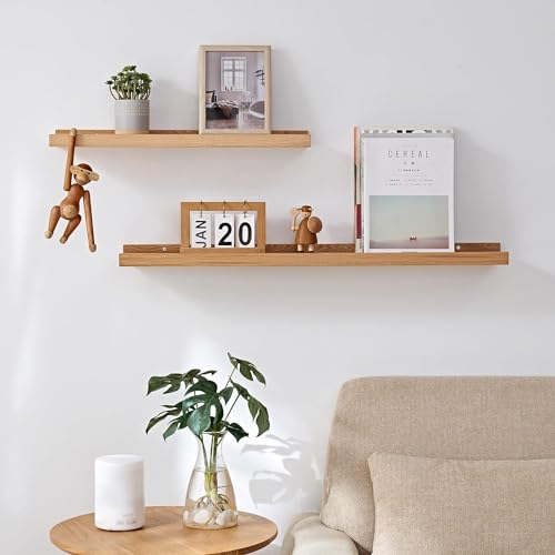 Image of 32 Inch (Set of 1) U Shape Wooden Floating Shelves, Single Rustic Large Wall Shelf with Ledge for Bathroom Bedroom Kitchen Living Room (Brown)