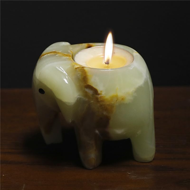 Handcrafted Marble Elephant Tealight Candle Holder & Incense Burner – Natural Stone Decor, Polished Marble Elephant Shaped Home Accent
