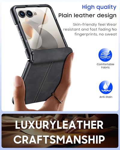 Image of Magnetic for Motorola Razr Ultra 2026 /2025 Case with Hinge Protection, Screen Protector, Fit for Magsafe, Ultra-Thin PU Leather Matte PC Shockproof Cover for Razr Ultra 2026 /2025-Black Gray
