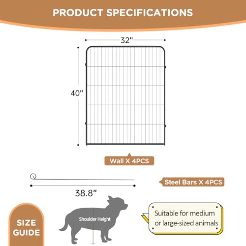 Image of BestPet | Dog Playpen Extender | 40 Inch, 4 Panels | Heavy Duty Metal Pet Exercise Pen | Indoor Outdoor Fence Panels | Rust-Resistant, Removable, Tool-Free Setup | Anti-Skid, Expandable Design