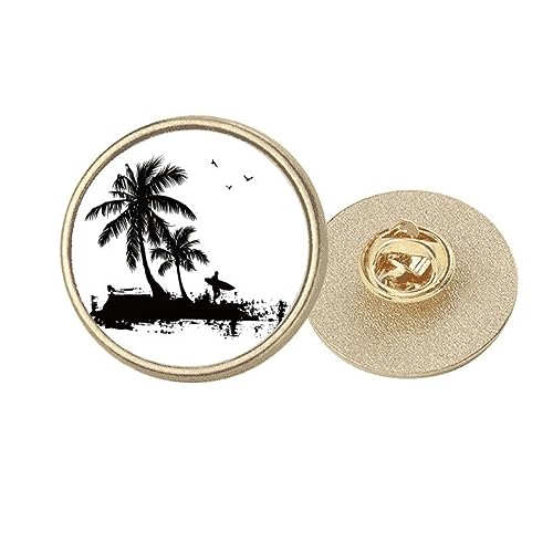 Broche ronde dorée motif cocotier de plage finition haute qualité