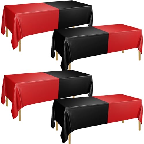 PTECDROTS Lot de 4 Nappes Rectangulaires Rouges et Noires pour Fête, Remise de Diplôme, Mariage, Décorations d'anniversaire Noires et Rouges, 130 x 220 cm