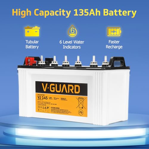 Image of V-Guard Inverter & Battery Combo (Smart Pro 1200 S Solar Inverter, VJ 145 (135 Ah Tall Tubular Battery)) for Home, Office & Shops