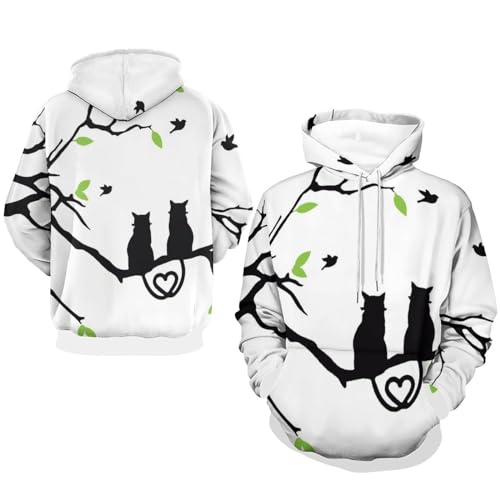Sweat Capuche Imprimé Arbre Et Chat Pull Manches Longues Doux et Confortable S - 7
