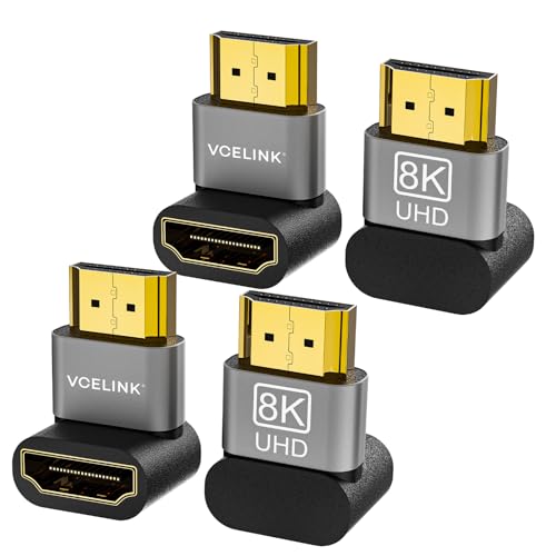 VCELINK 4-Pack HDMI Right Angle Adapter, 8K@60Hz, 90 & 270 Degree, Up & Down, HDMI 2.1, 4K@120Hz, HDR, eARC for HDTV, Laptop, PS4, PS5, Xbox, Fire Stick