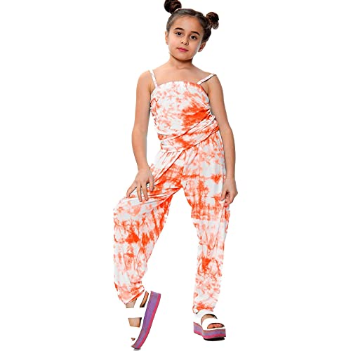 Image of A2Z 4 Kids Girls Tie Dye All In One - Tie Dye 250 Jumpsuit Neon Orange 11-12