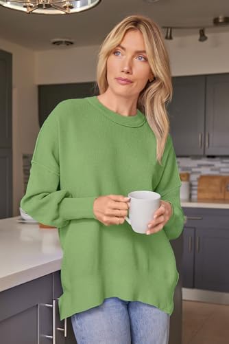 Image of LILLUSORY Women's Oversized Batwing Sweaters 2026 Fall Outfits Trendy Crewneck Knit Side Slit Fashion Pullover Tops