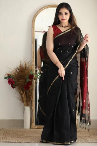 Image of SGF11 Women's Kanjivaram Soft Cotton Linen Silk Saree With Blouse Piece