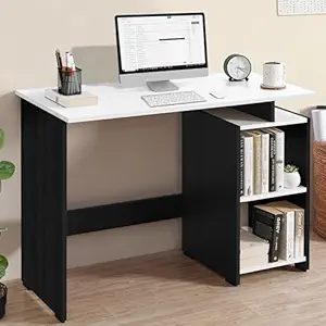 ABOUT SPACE Study Table with 2 Tier Bottom Storage - Office Desk -Computer Table for Laptop, PC-Engineering Wood Working, Drawing, Office Table for Home (Black Mahogany & White-L 100 x B 50 x H 75 cm)