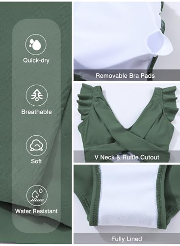 Image of Aleumdr Women's One Piece Swimsuit Ruffle Cutout Swimdress Tummy Control V Neck Wrap Swimwear