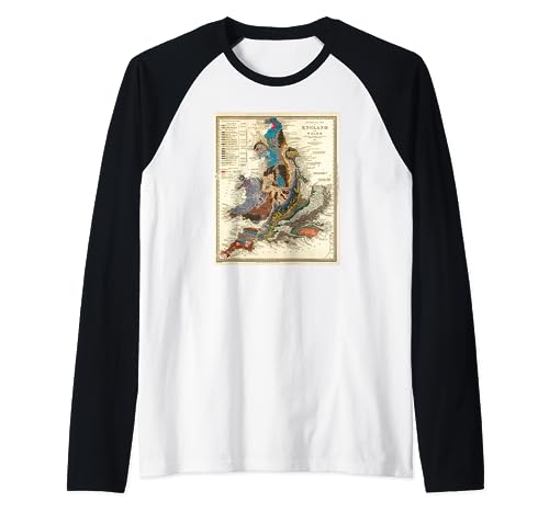 Mapa Geológico - Geología Inglaterra y Gales Mapa Antiguo Camiseta Manga Raglan