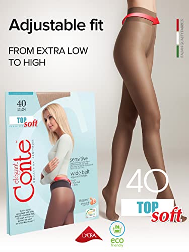 Image of Conte Tights for Sensitive Skin Sheer to Waist Hipster Low-Rise Pantyhose with Adjustable Belt, Top Soft 40 Den