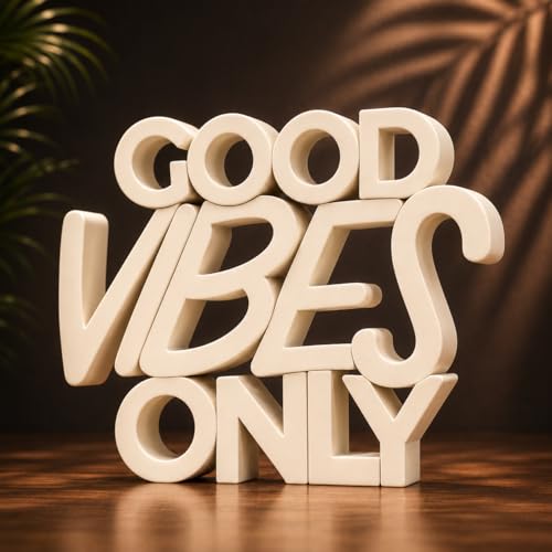 Image of Mad Masters Good Vibes Only Motivational Desk Decor - Aesthetic Table, Shelf & Wall Showpiece for Home Office, Business. Vastu Friendly Gifting, Soft Ivory (20.3 x 16.5 x 2.5 cm)