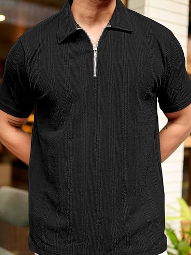 Image of KAJARU Men's 95% Polyster 5% Cotton Regular Fit Polo T-Shirt with Short Sleeve and Zipper as Closure (POLO-8015)