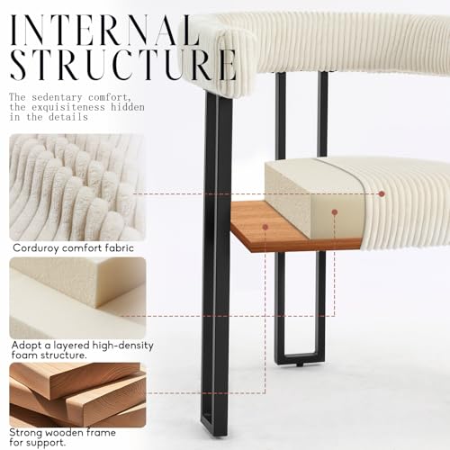 Image of Modern Corduroy Dining Chairs Set of 4 with Metal Legs,Comfy Accent Dining Room Chairs Upholstered Kitchen Side Chairs with Curved Backrest for Dining Room Kitchen Living Room (White,4)