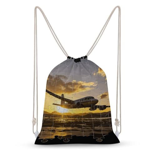Drawstring Backpack Gym Bag Airplane Puzzle Cinch Sackpack Waterproof Beach Bag for Women Men
