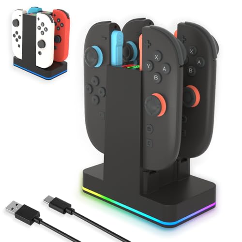 Image of PURBHE Switch 2 JoyCon Charging Dock for Nintendo Switch Controller Charger, Accessories for Nintendo 1 /2 Charging Station with RGB Light - 4 in 1 Charge Switch 2 with 60cm USB- C Power Cord