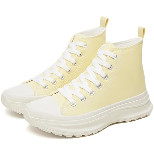 Image of Yageyan Womens High Top Sneakers Platform Canvas Tennis Shoes Classic Casual Comfortable (Yellow07)