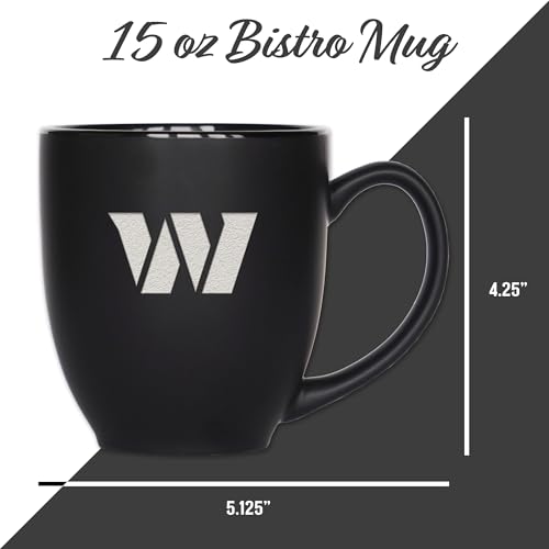 Image of Rico Industries NFL Football 15oz Personalized Laser Engraved Matte Black Ceramic Bistro Mug - For Hot or Cold Drinks