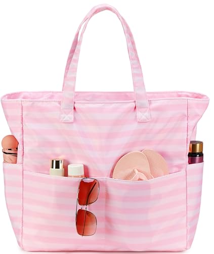 Image of LEDAOU Large Beach Bag Women Waterproof Sandproof Zipper Beach Tote Pool Bag for Swim Gym Grocery Travel with Wet Pocket