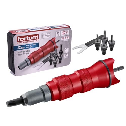 Fortum Nietmmutternaufsatz für Akkuschrauber & Bohrmaschine I Nietgerät für Nietmuttern aus Alu, Stahl & Edelstahl I Blindnietvorsatz für M3-M8 Muttern I Nietpistole Adapter