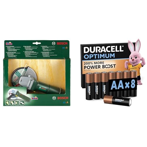 Theo Klein Bosch Winkelschleifer, Licht & Sound, 3+ Jahre, & Duracell Optimum AA 8 Stück, Power Boost