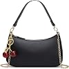 Bolso de hombro negro para mujer, cartera Hobo linda con dije de cereza y correas removibles 2